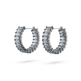 Swarovski Matrix Hoop Earrings, Baguette Cut, Gray, Ruthenium Plated