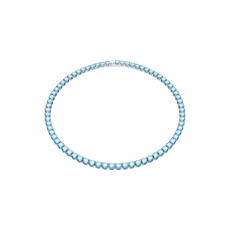 Swarovski Matrix Tennis Necklace, Round Cut, Blue, Rhodium Plated