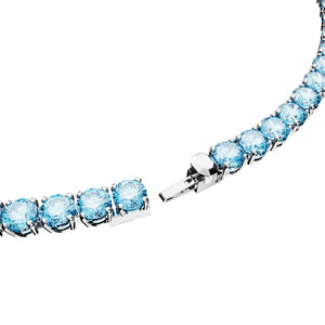 Swarovski Matrix Tennis Necklace, Round Cut, Blue, Rhodium Plated