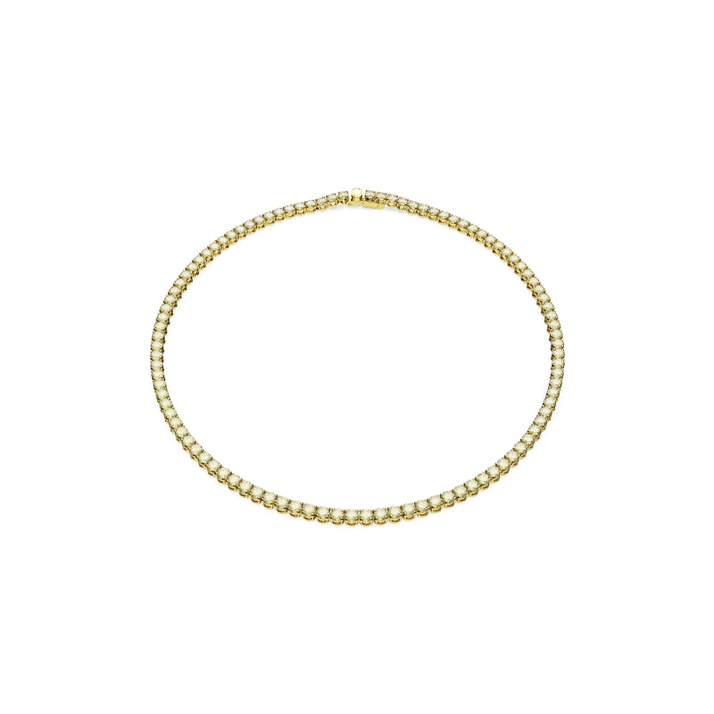 Swarovski Matrix Tennis Necklace, Round Cut, Yellow, Gold-Tone Plated