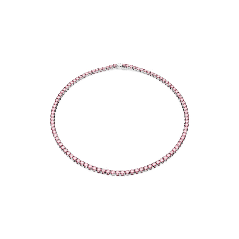 Swarovski Matrix Tennis Necklace, Round Cut, Pink, Rhodium Plated