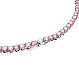 Swarovski Matrix Tennis Necklace, Round Cut, Pink, Rhodium Plated