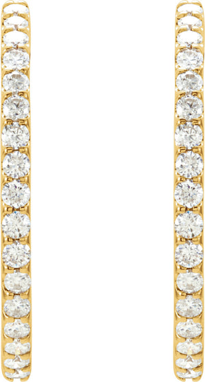 14K Yellow 3 CTW Diamond Inside-Outside Hinged 35.3 mm Hoop Earrings