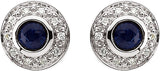 14K White Blue Sapphire & 1/10 CTW Diamond Earrings