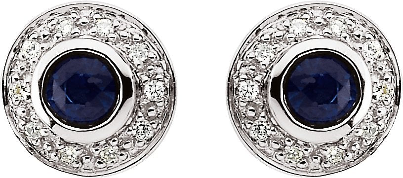 14K White Blue Sapphire & 1/10 CTW Diamond Earrings