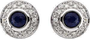 14K White Blue Sapphire & 1/10 CTW Diamond Earrings