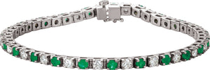 14K White Emerald & 2 1/3 CTW Diamond Line 7 Bracelet