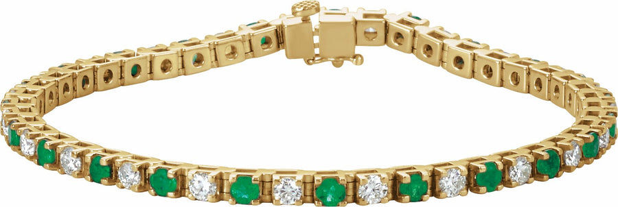 14K Yellow Emerald & 2 1/3 CTW Diamond Line 7 Bracelet