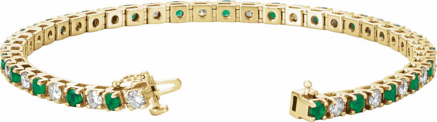 14K Yellow Emerald & 2 1/3 CTW Diamond Line 7 Bracelet