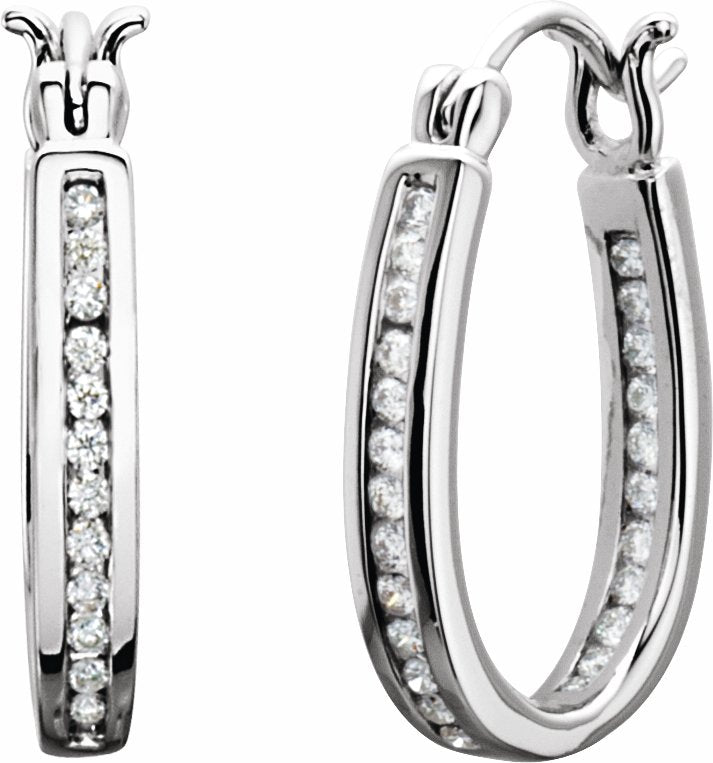 14K White 1/3 CTW Diamond Inside-Outside 13.7 mm Hoop Earrings