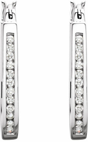 14K White 1/2 CTW Diamond Inside-Outside 22.5 mm Hoop Earrings