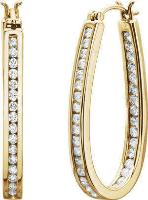 14K Yellow 1 CTW Diamond Inside-Outside 30 mm Hoop Earrings