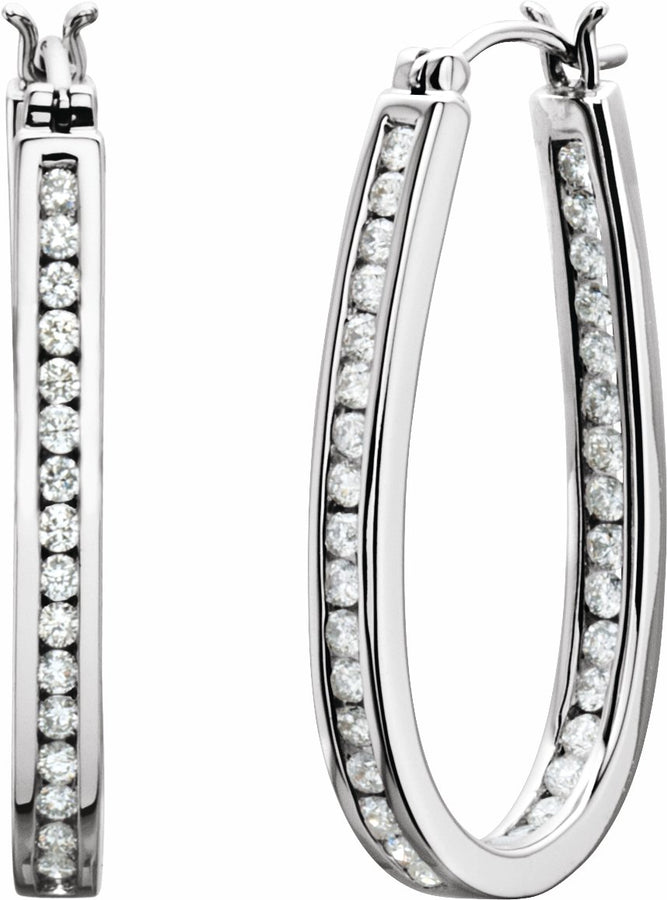 14K White 1 CTW Diamond Inside-Outside 30 mm Hoop Earrings