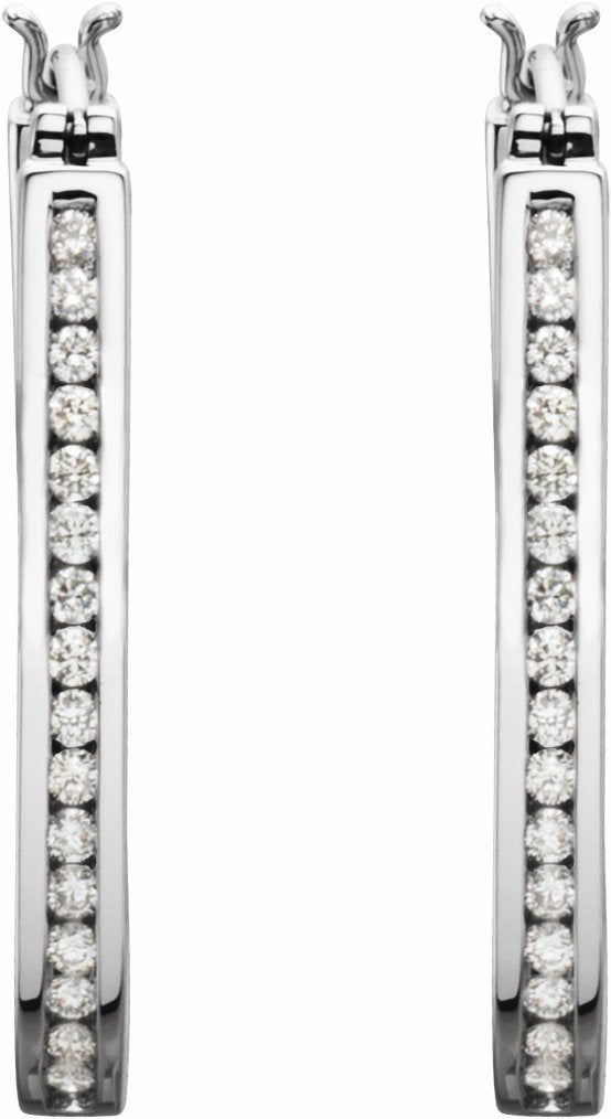 14K White 1 CTW Diamond Inside-Outside 30 mm Hoop Earrings