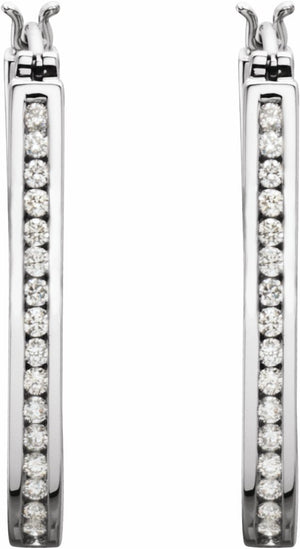 14K White 1 CTW Diamond Inside-Outside 30 mm Hoop Earrings