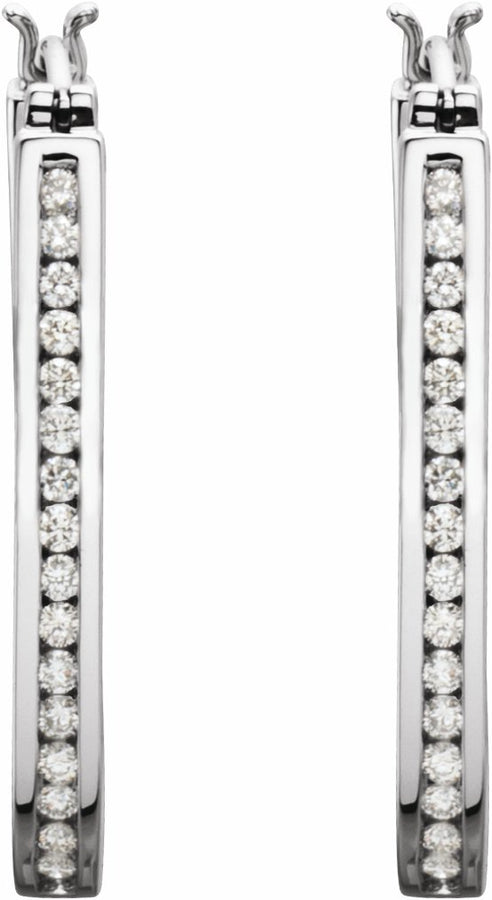 14K White 1 CTW Diamond Inside-Outside 30 mm Hoop Earrings