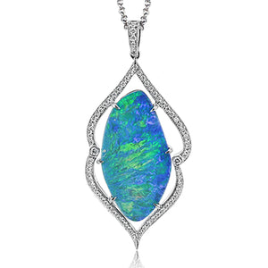 Simon G Fashion Opal  Pendant In 18K Gold With Diamonds (White)