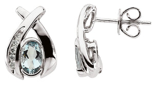 14K White Aquamarine & 1/10 CTW Diamond Earrings