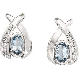 14K White Aquamarine & 1/10 CTW Diamond Earrings