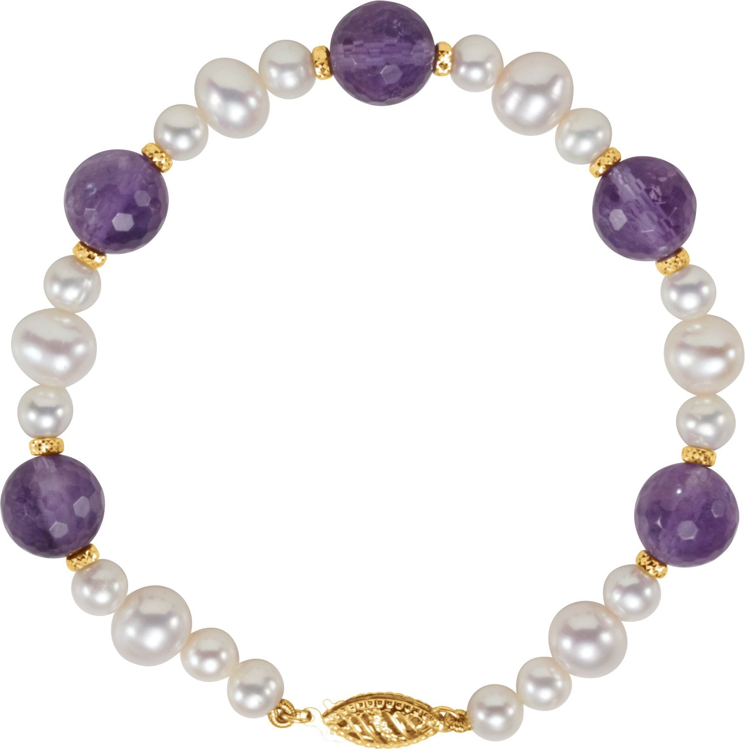 14K Yellow Freshwater Cultured Pearl & Amethyst 7.5 Bracelet