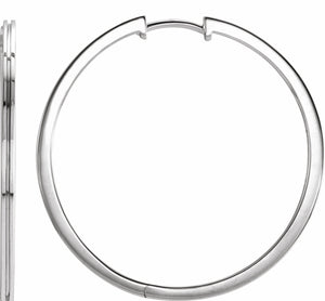 14K White 30 mm Grooved Hoop Earrings