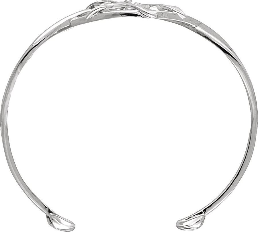 14K White .05 CTW Diamond Leaf Design Cuff Bracelet