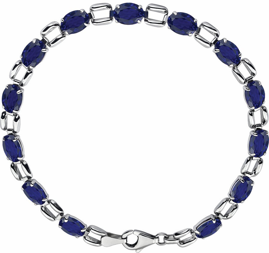 14K White 7x5 mm Oval Lab-Grown Blue Sapphire 7 Bracelet