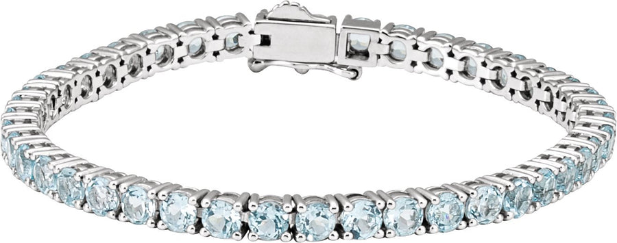 14K White Sky Blue Topaz 7.15 Line Bracelet