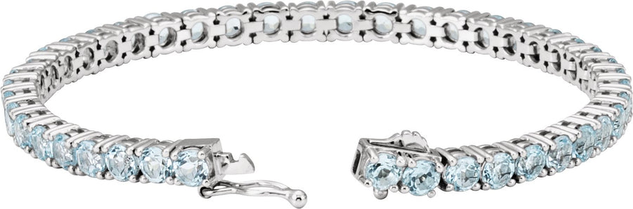 14K White Sky Blue Topaz 7.15 Line Bracelet