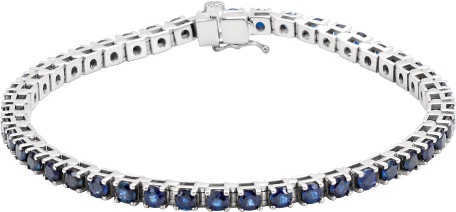 14K White Blue Sapphire Line 7 Bracelet