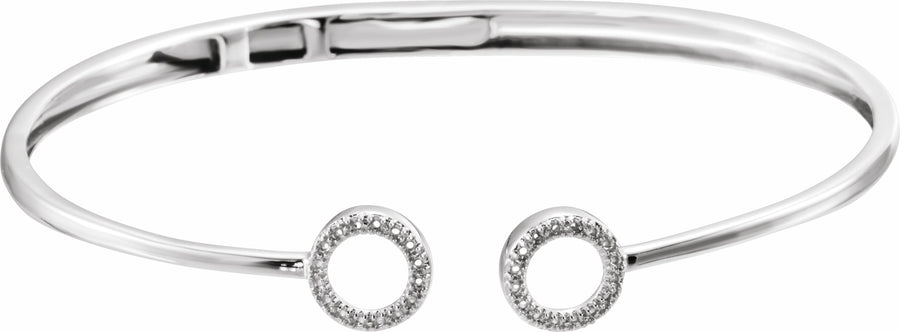 14K White 1/6 CTW Diamond Circle Hinged Cuff 7 Bracelet