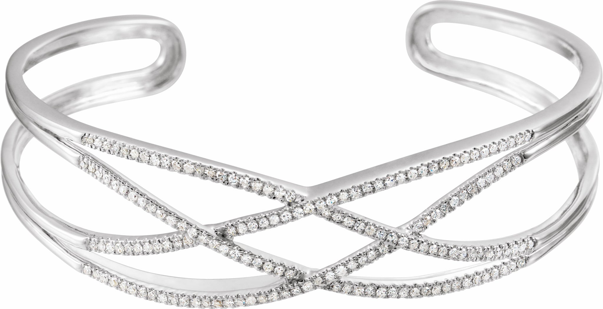 14K White 3/4 CTW Diamond Criss-Cross Cuff 7 Bracelet