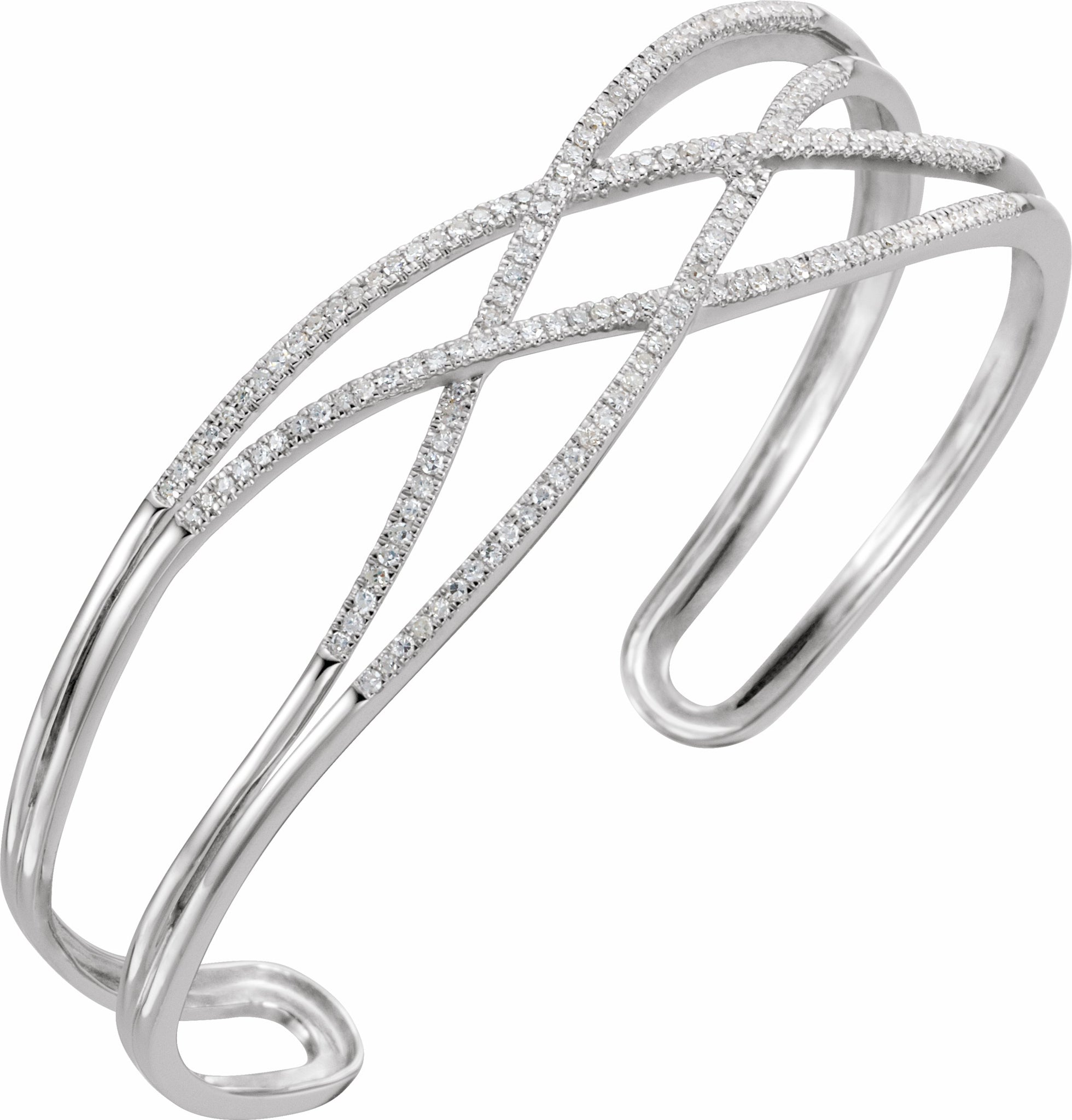 14K White 3/4 CTW Diamond Criss-Cross Cuff 7 Bracelet