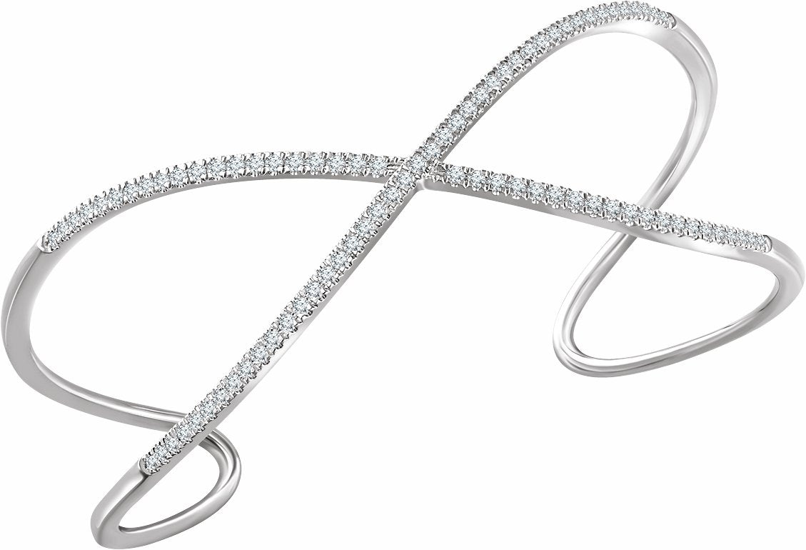 14K White 3/4 CTW Diamond Criss-Cross Cuff 7 Bracelet