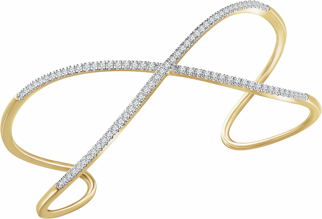 14K Yellow 3/4 CTW Diamond Criss-Cross Cuff 7 Bracelet