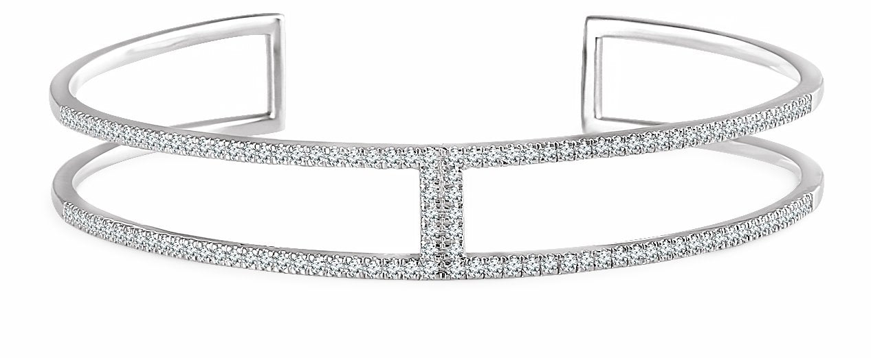 14K White 3/4 CTW Diamond Cuff 6 Bracelet