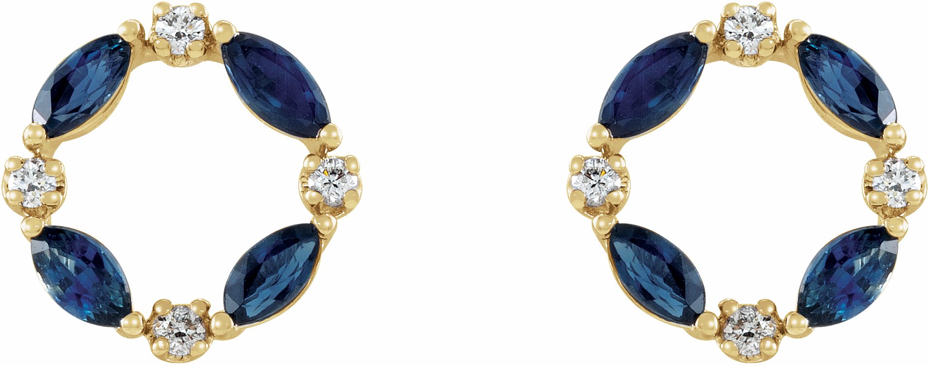 14K Yellow Blue Sapphire & 1/10 CTW Diamond Circle Earrings