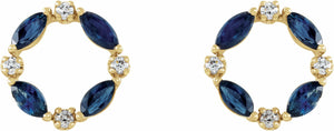 14K Yellow Blue Sapphire & 1/10 CTW Diamond Circle Earrings