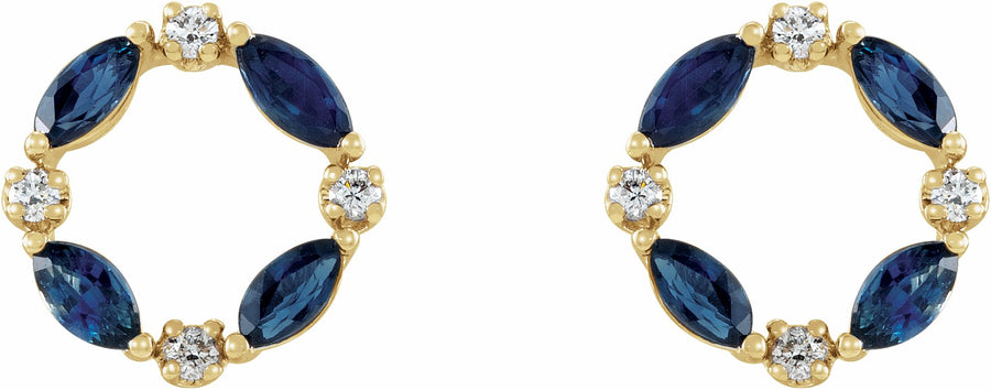 14K Yellow Blue Sapphire & 1/10 CTW Diamond Circle Earrings