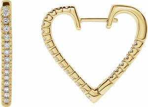 14K Yellow 5/8 CTW Diamond Heart Hoop Earrings