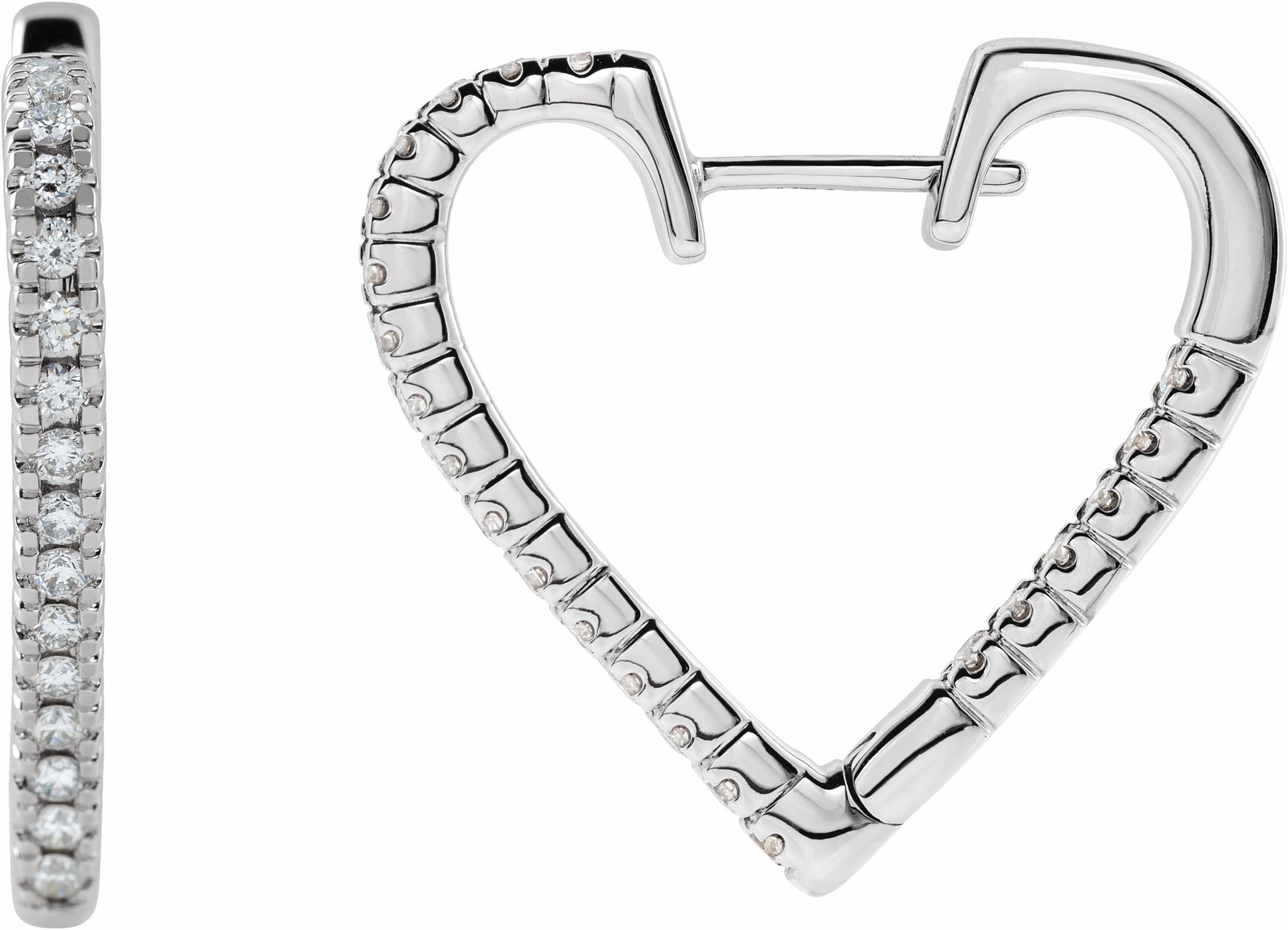 14K White 5/8 CTW Diamond Heart Hoop Earrings