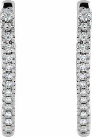 14K White 5/8 CTW Diamond Heart Hoop Earrings