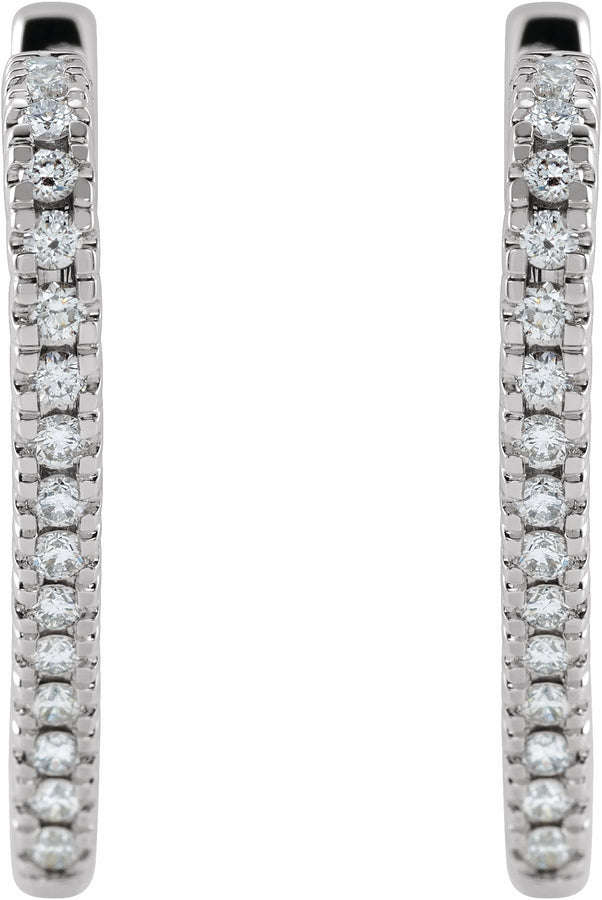 14K White 5/8 CTW Diamond Heart Hoop Earrings