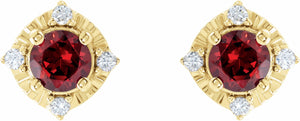 14K Yellow Mozambique Garnet & .08 CTW Diamond Halo-Style Earrings