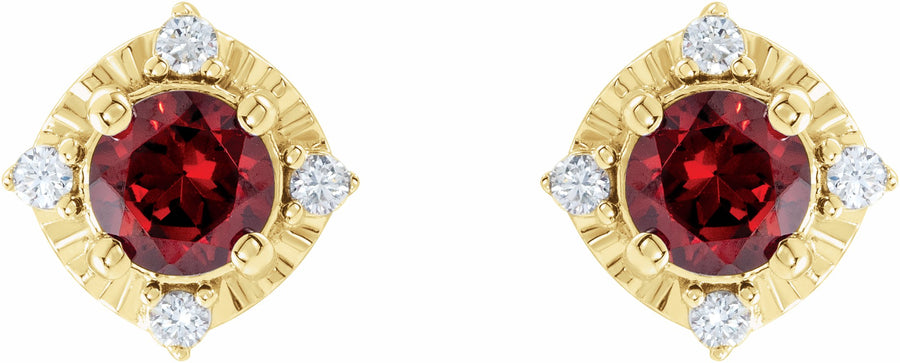 14K Yellow Mozambique Garnet & .08 CTW Diamond Halo-Style Earrings