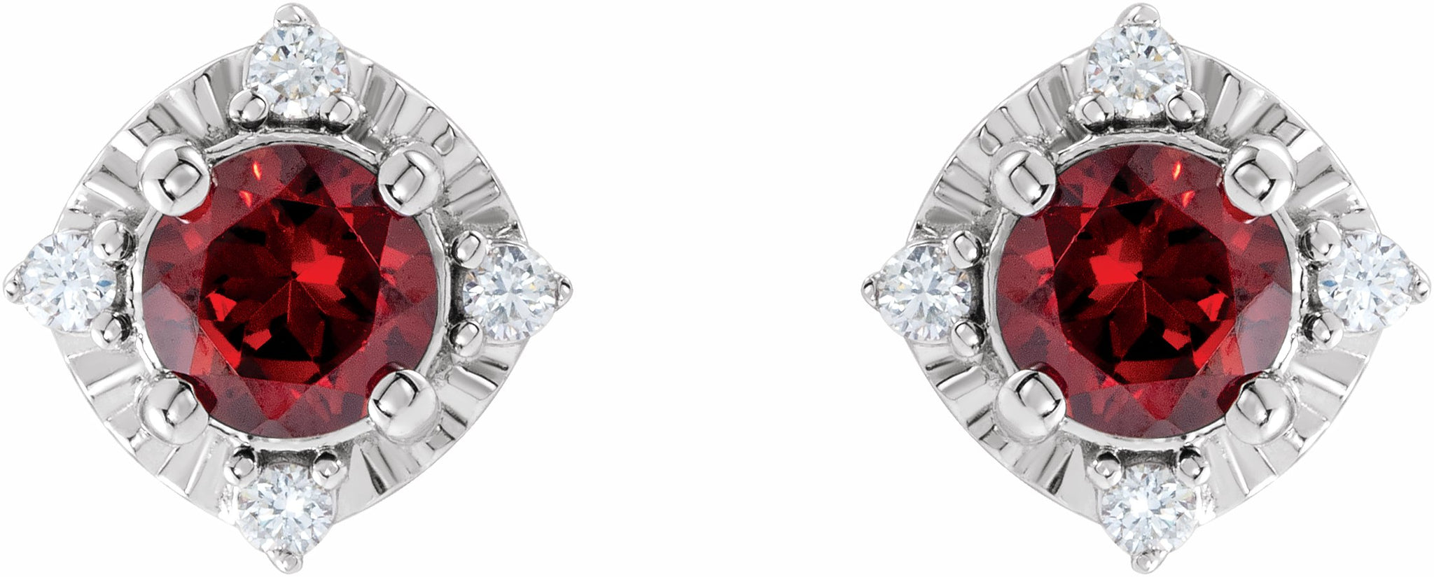 14K White Mozambique Garnet & .08 CTW Diamond Halo-Style Earrings