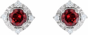 14K White Mozambique Garnet & .08 CTW Diamond Halo-Style Earrings