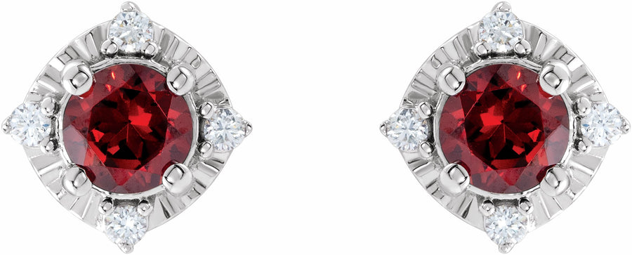 14K White Mozambique Garnet & .08 CTW Diamond Halo-Style Earrings