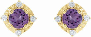 14K Yellow Amethyst & .08 CTW Diamond Halo-Style Earrings