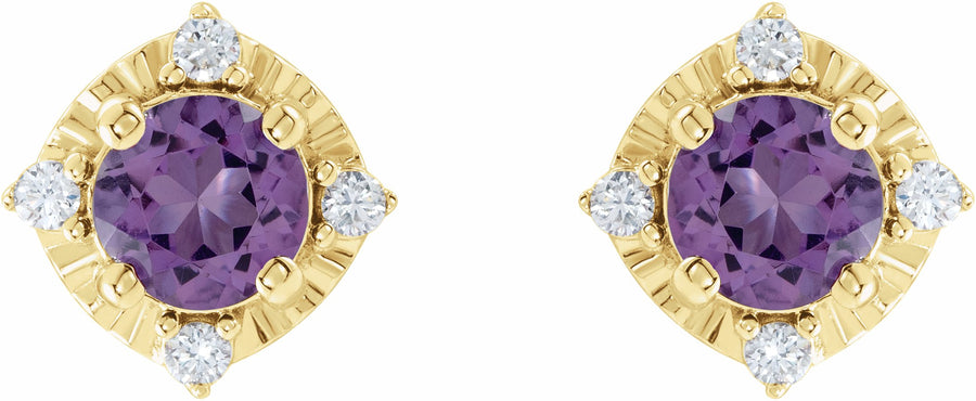 14K Yellow Amethyst & .08 CTW Diamond Halo-Style Earrings